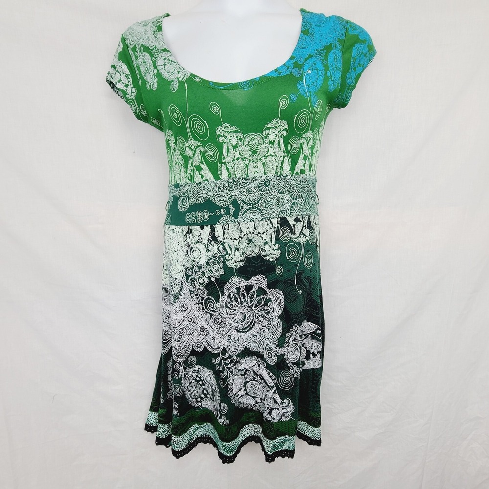 Desigual Dress Cap sleeve Green Print